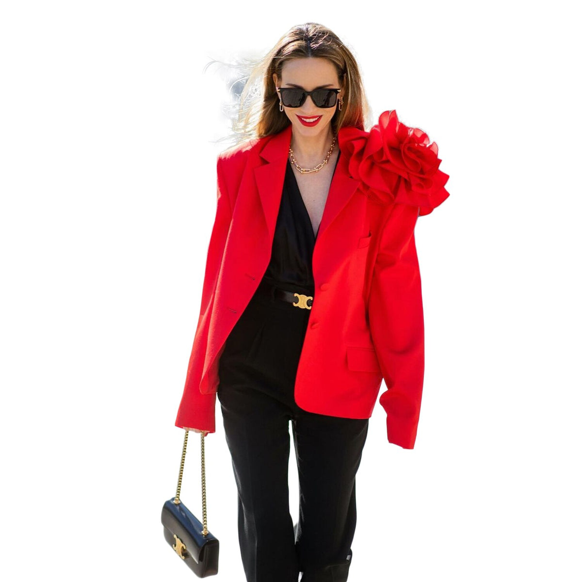 Blazer à fleurs rouges pour femme, veste sur mesure pour bal de promo, tenue de soirée pour mariage, une seule pièce 