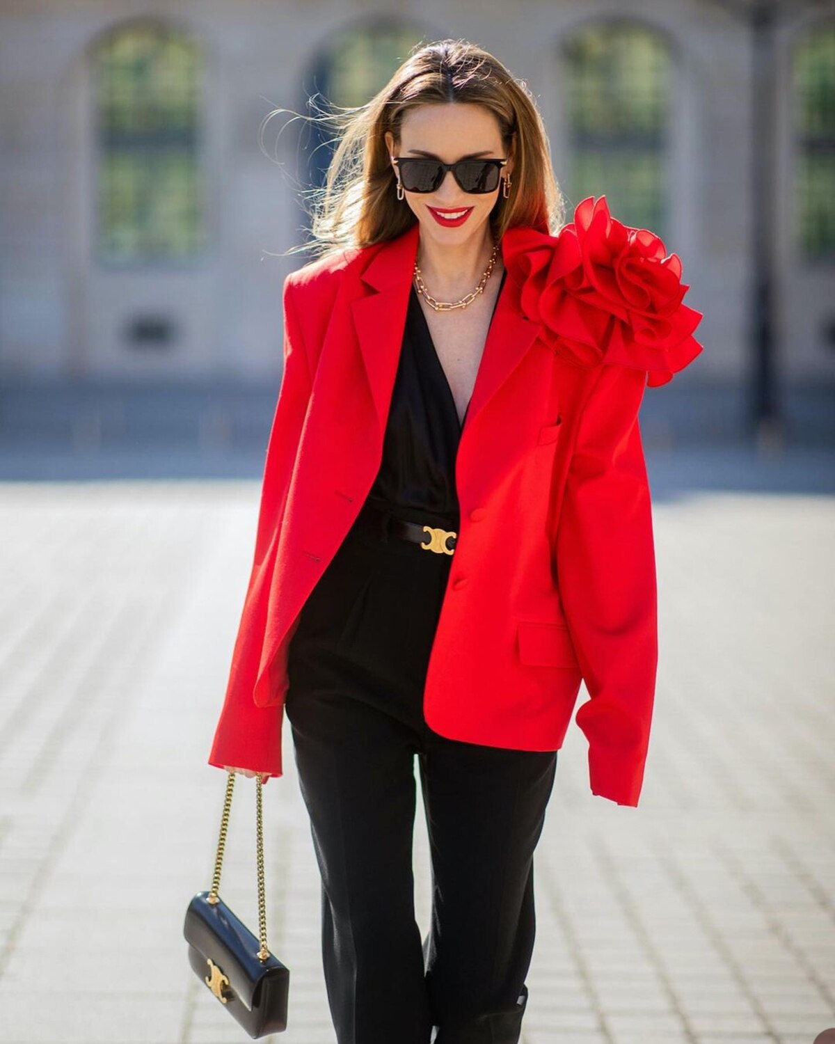 Blazer à fleurs rouges pour femme, veste sur mesure pour bal de promo, tenue de soirée pour mariage, une seule pièce 