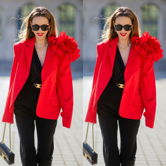 Red Flower Women Blazer Tailored Lady Jacket Prom Formal Wear For Wedding Only One Piece