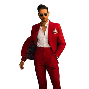 Trajes de caballero rojos nuevos para hombre, dos piezas, abrigo, pantalón, paño ancho, auténticos, a medida, clásicos, para bodas, ocasiones formales. 