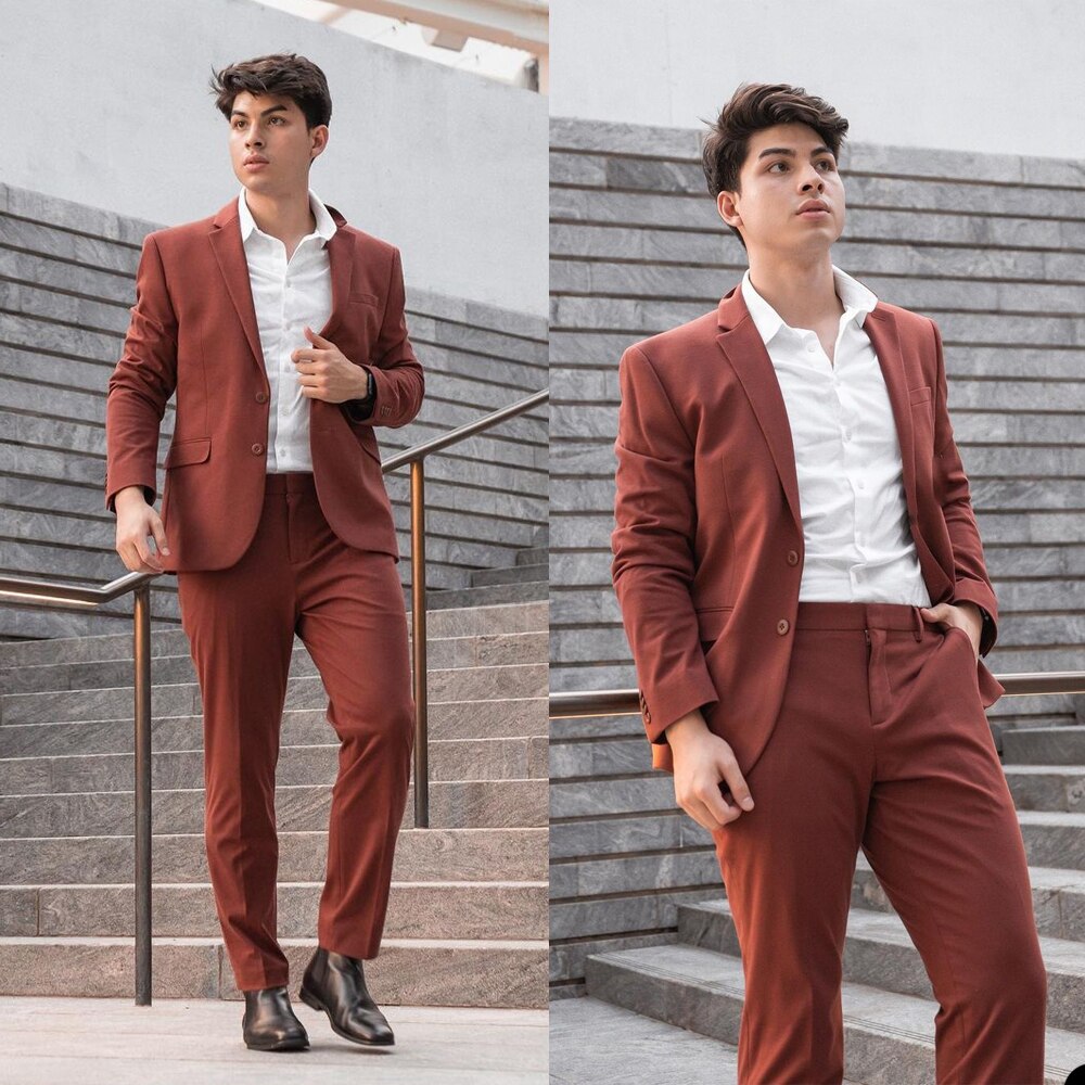 Traje de hombre rojo de un solo pecho, hecho a medida, de dos piezas, chaqueta y pantalón, traje formal de diseñador para ocasiones especiales. 