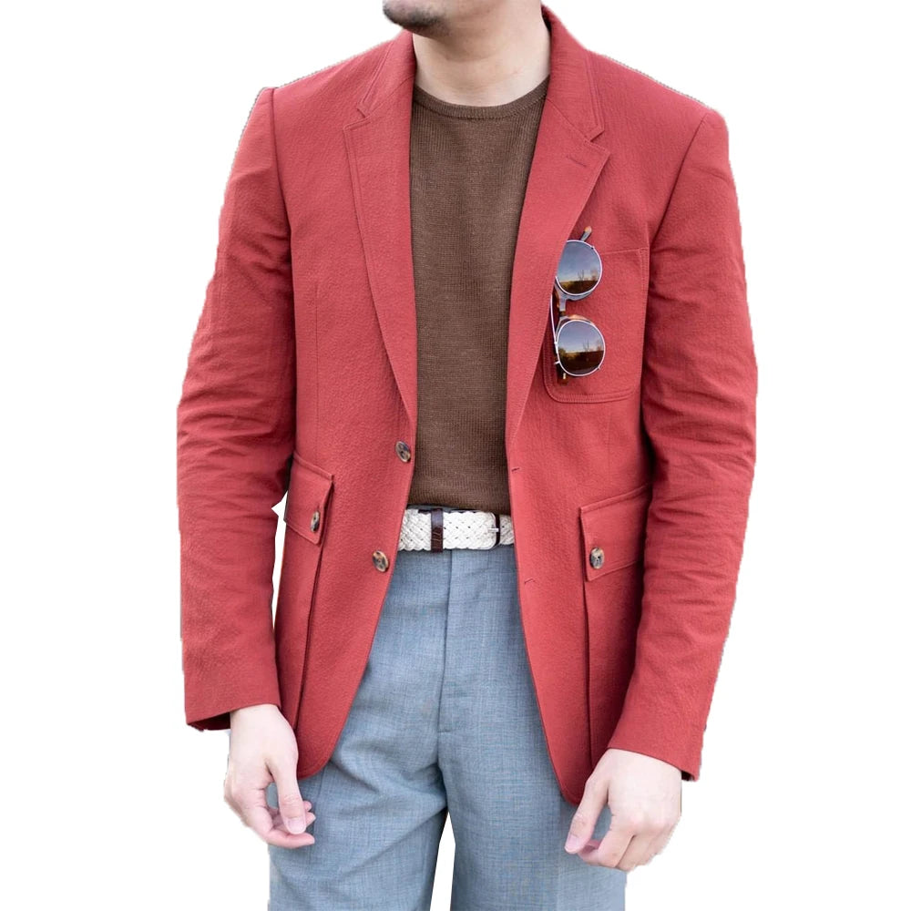 Costume rouge pour homme, smoking fin sur mesure, veste une pièce, costume de marié pour fête de mariage