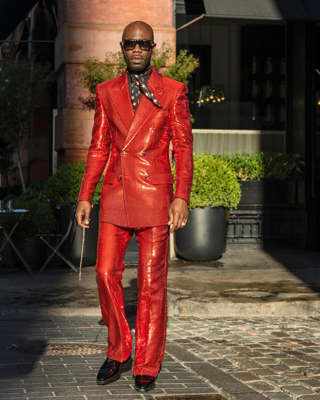 Red Men's Suits Tailored 2 Pieces Blazer Pants Peaked Lapel Double Beasted Sequins Modern Wedding Slim Custom Made Plus Size
