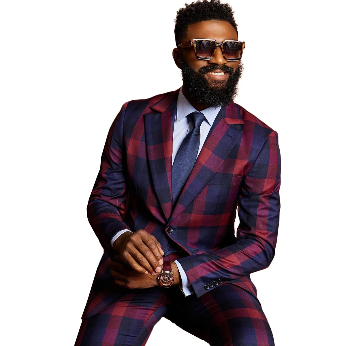 Red Plaid Men's Suits for Wedding Groom Suits Slim Fit Tuxedos Jackets and Pants Costume Homme Mariage