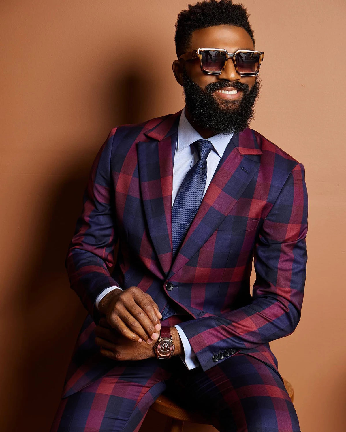 Red Plaid Men's Suits for Wedding Groom Suits Slim Fit Tuxedos Jackets and Pants Costume Homme Mariage