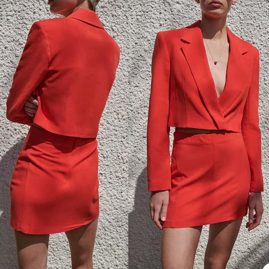 Red Short Summer Women Dress Suits Mother of the Bride Tuxedos Long Sleeve Work Coat Pants Office Lady 2 Pieces