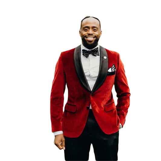 Esmoquin de boda personalizado de terciopelo rojo para hombre, talla grande, para cena, graduación y fiesta, 2 piezas