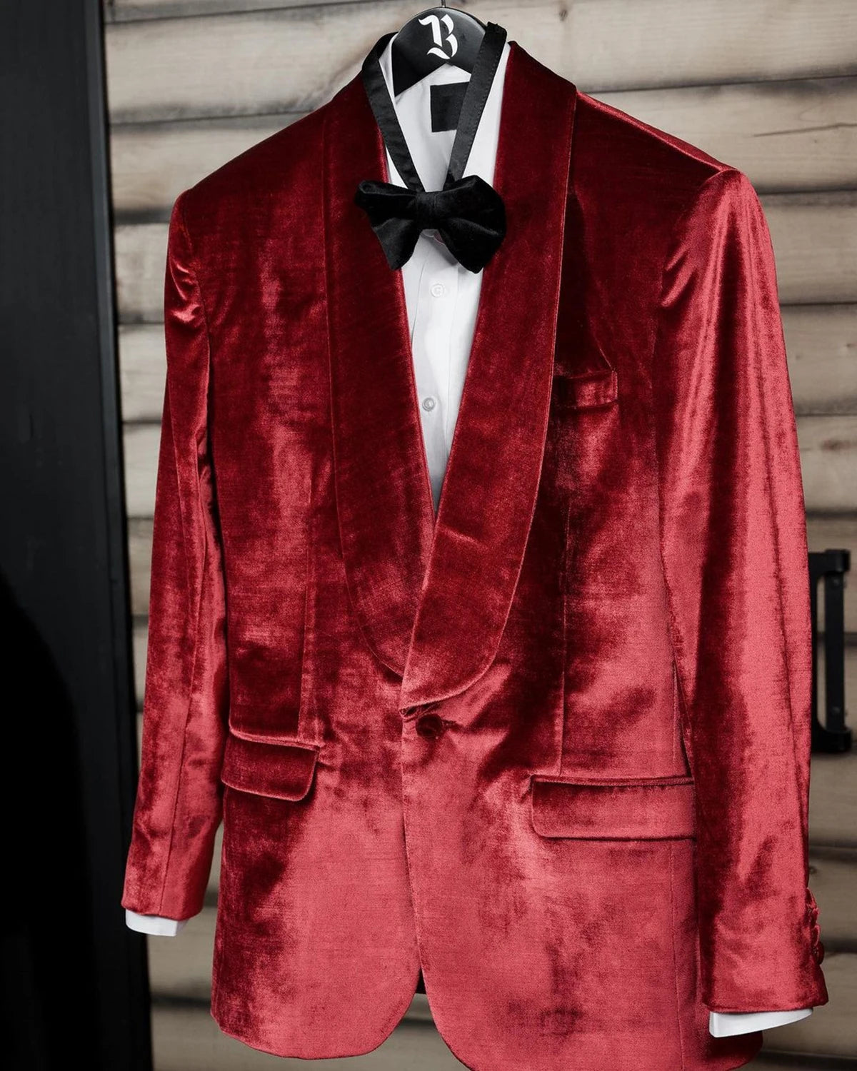 Trajes de hombre de terciopelo rojo a medida, blazer de una pieza, un botón, esmoquin de solapa transparente para boda, novio, talla grande