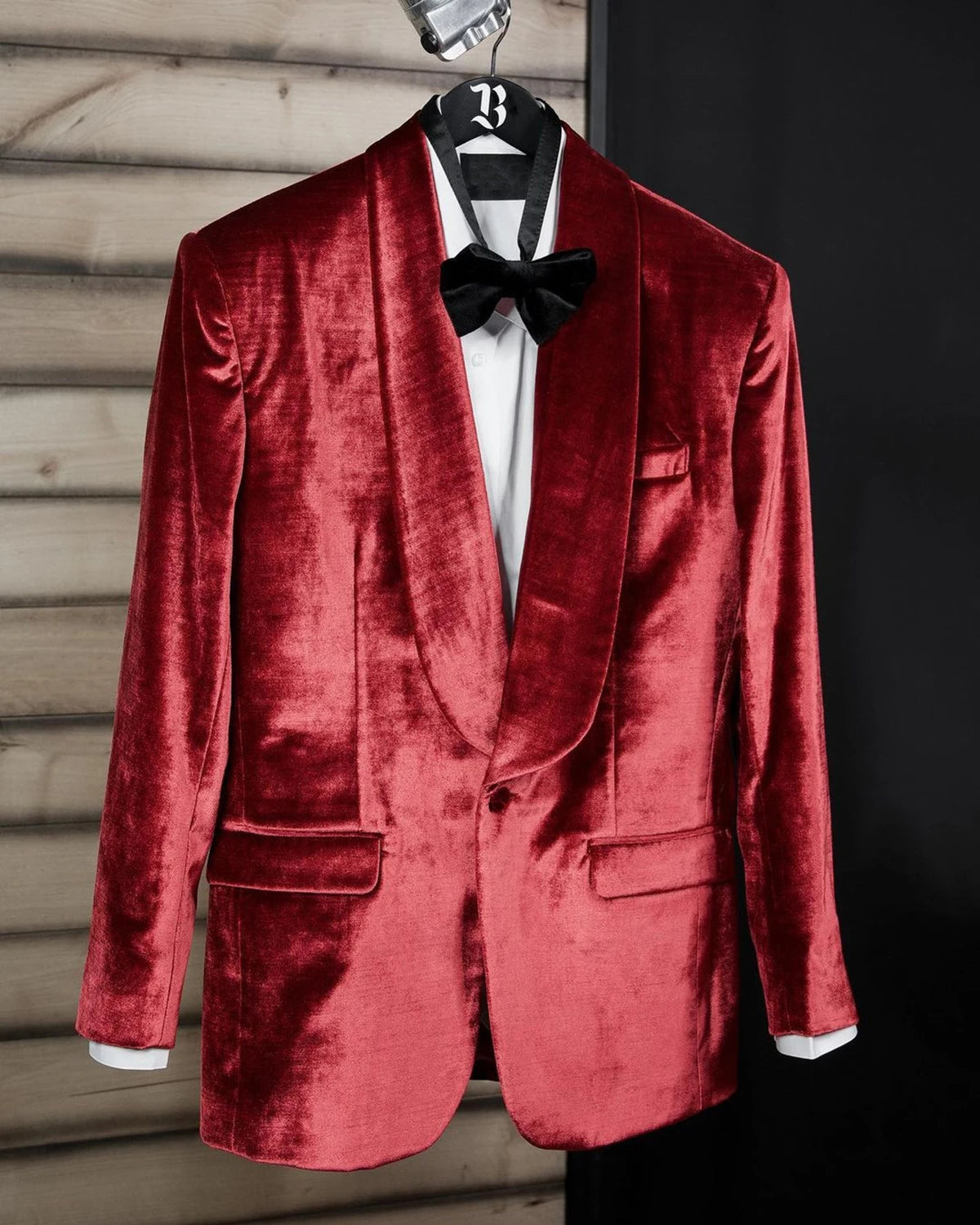 Trajes de hombre de terciopelo rojo a medida, blazer de una pieza, un botón, esmoquin de solapa transparente para boda, novio, talla grande