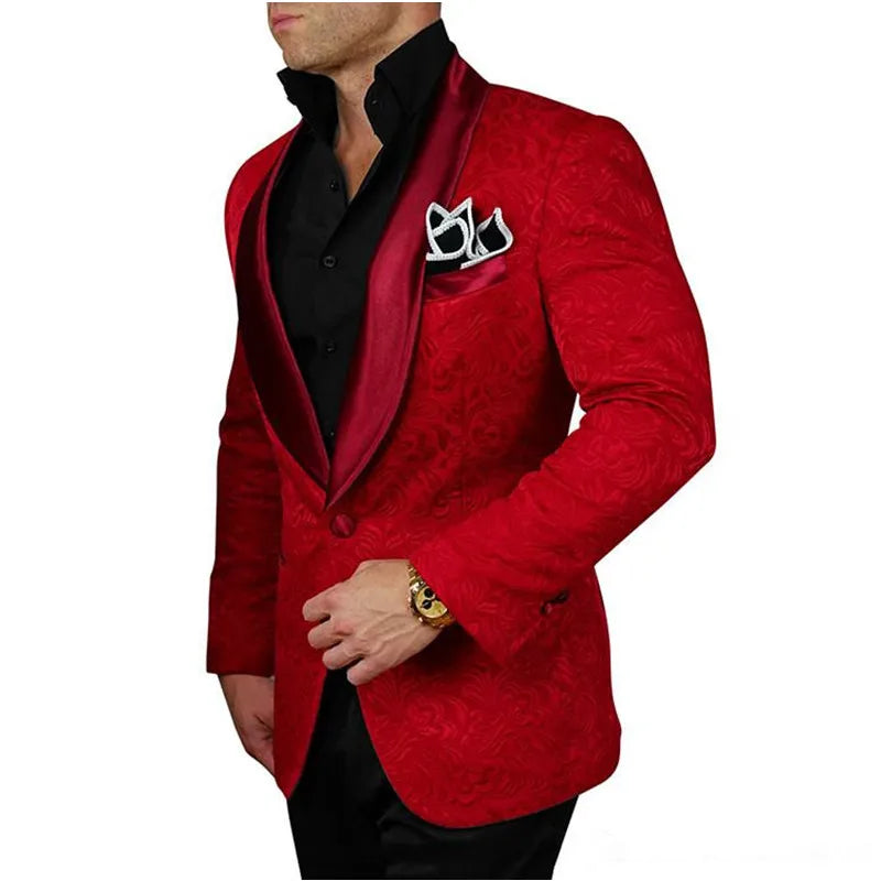 Costume deux pièces rouge avec pantalon noir pour homme, costume de marié, ... 
