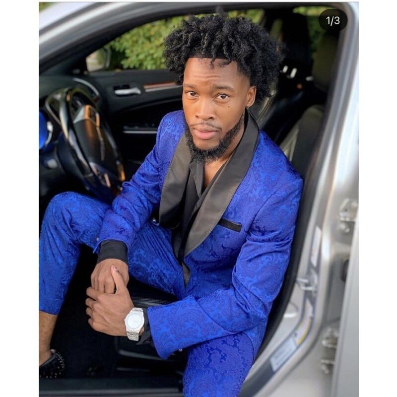 Royal Blue Checked Men Suits Costume Homme Mariage Slim Fit Terno Blazer 2 Pieces Prom Party Groom