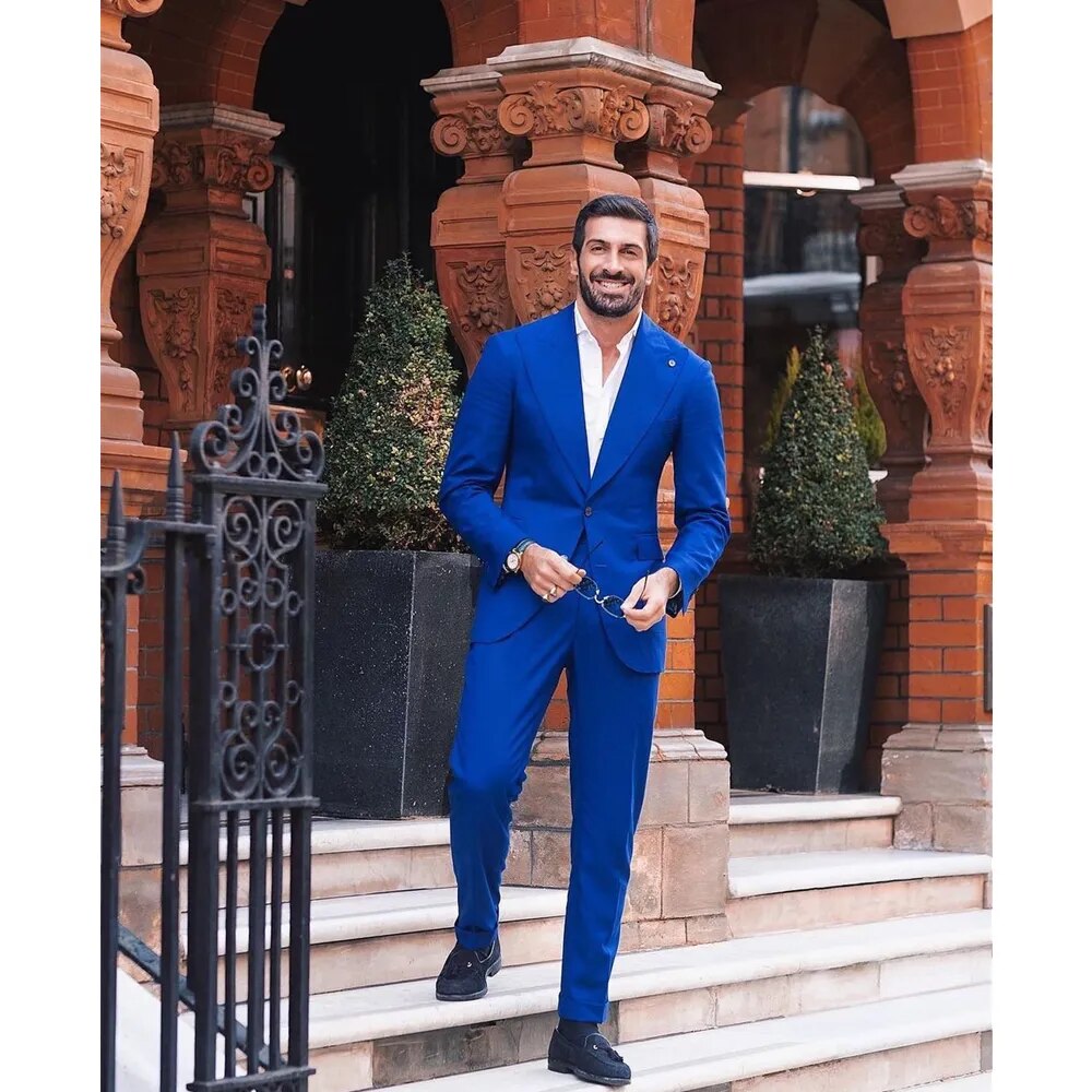 Men's Royal Blue Slim Fit Large Size 2-Piece Wedding Tuxedo Suit for Groom, Party & Prom