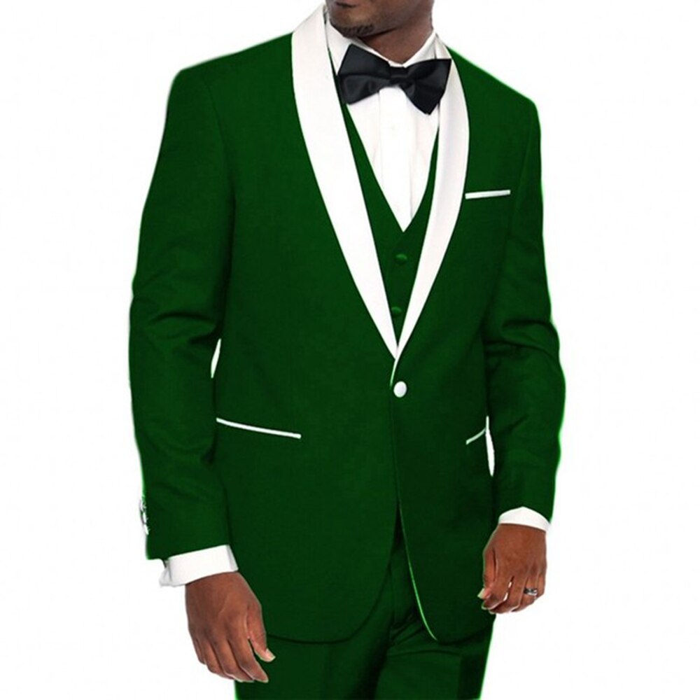 Royal Blue Men Suits 3Pcs Jacket Pants Vest White Shawl Lapel Costume Homme Slim Wedding Tuxedo Groom Blazer Trousers