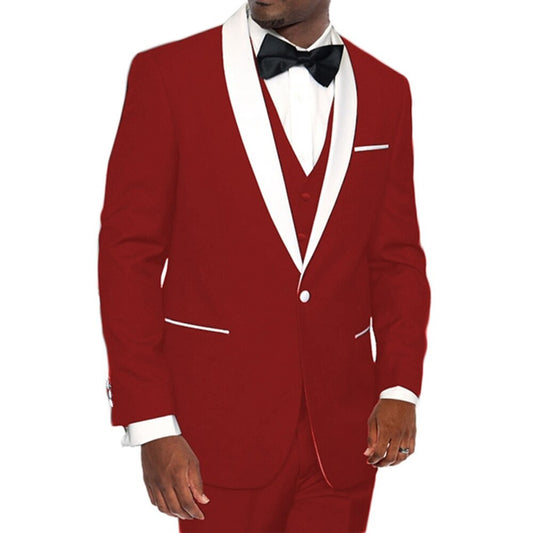 Royal Blue Men Suits 3Pcs Jacket Pants Vest White Shawl Lapel Costume Homme Slim Wedding Tuxedo Groom Blazer Trousers