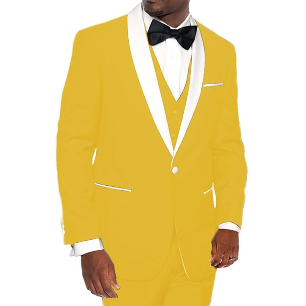 Royal Blue Men Suits 3Pcs Jacket Pants Vest White Shawl Lapel Costume Homme Slim Wedding Tuxedo Groom Blazer Trousers