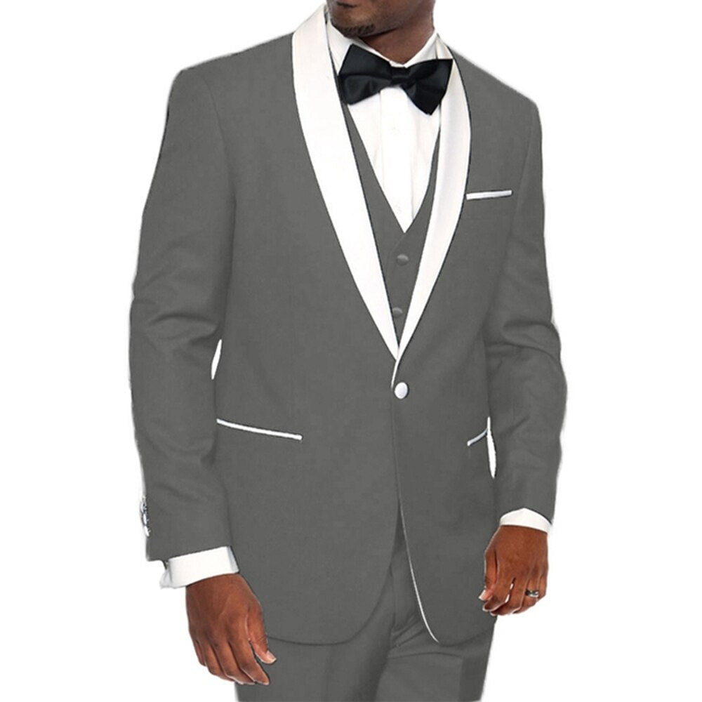 Royal Blue Men Suits 3Pcs Jacket Pants Vest White Shawl Lapel Costume Homme Slim Wedding Tuxedo Groom Blazer Trousers