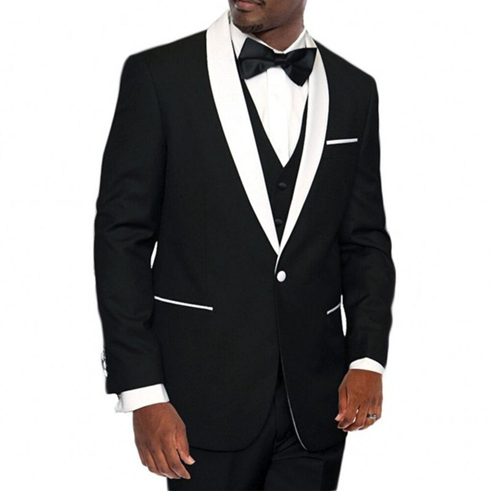 Royal Blue Men Suits 3Pcs Jacket Pants Vest White Shawl Lapel Costume Homme Slim Wedding Tuxedo Groom Blazer Trousers