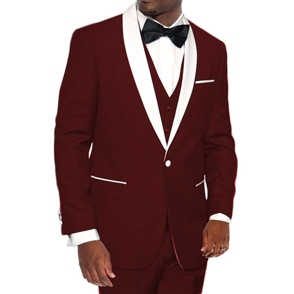 Royal Blue Men Suits 3Pcs Jacket Pants Vest White Shawl Lapel Costume Homme Slim Wedding Tuxedo Groom Blazer Trousers