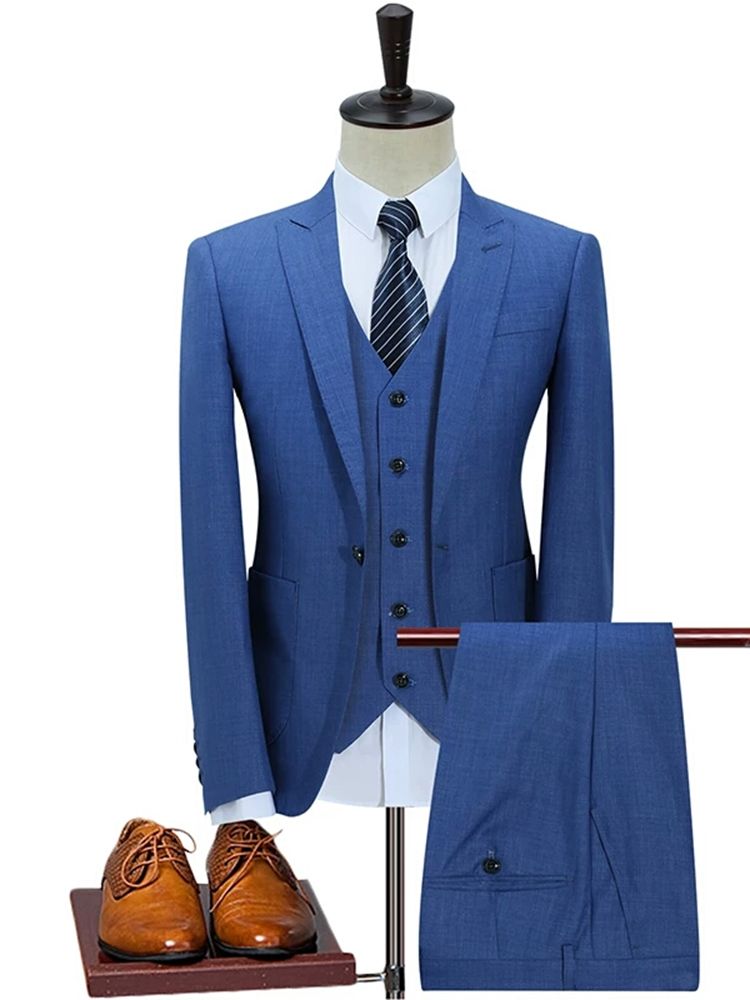 Traje de boda azul real con solapa de pico, blazer y pantalones para hombre, estilo clásico, 3 piezas 