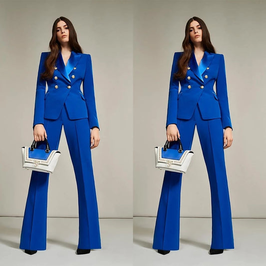 Trajes de mujer azul real de 2 piezas para madre de la novia, para fiesta de graduación, noche, formal, esmoquin, blazer 