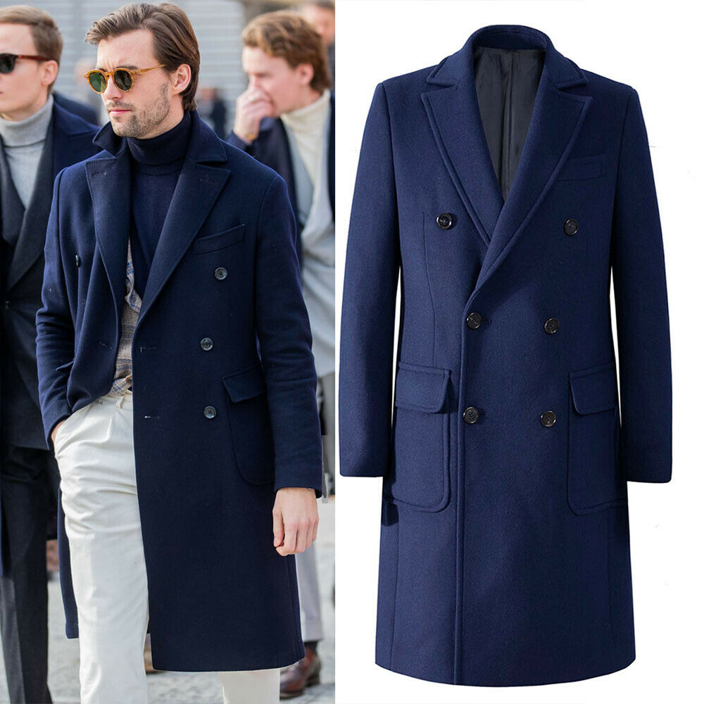 Manteau d'hiver en laine pour homme, épais, uni, croisé, long, chaud, formel, pour l'hiver, sur mesure 