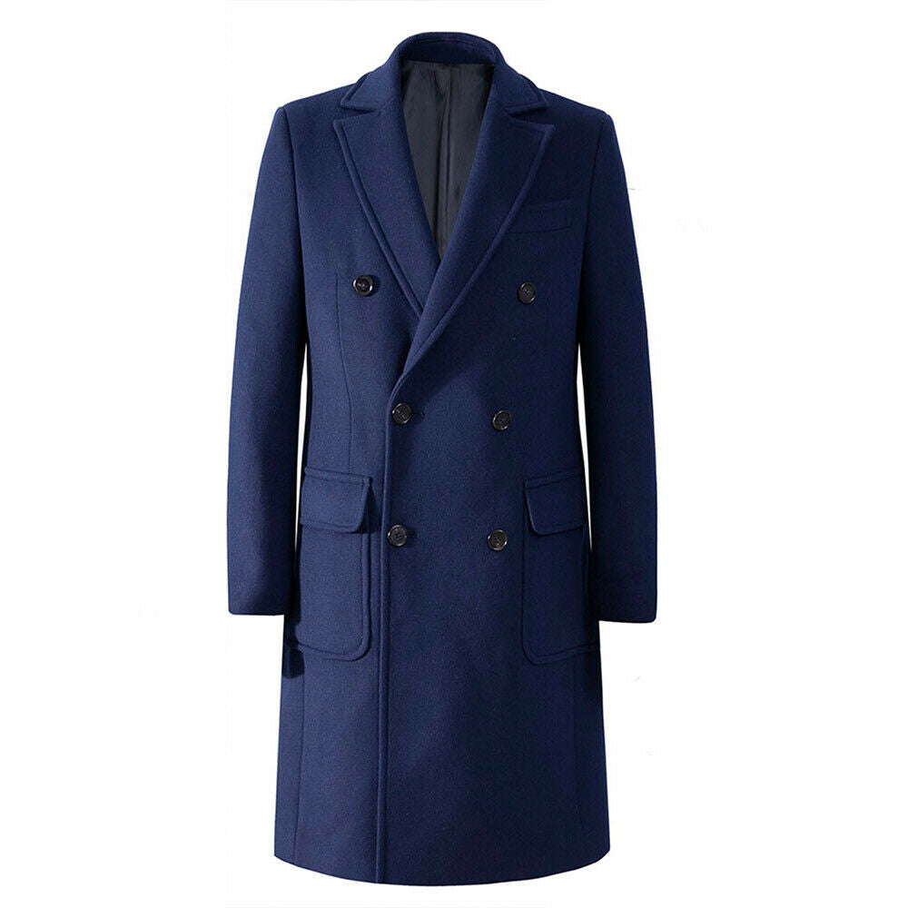 Manteau d'hiver en laine pour homme, épais, uni, croisé, long, chaud, formel, pour l'hiver, sur mesure 