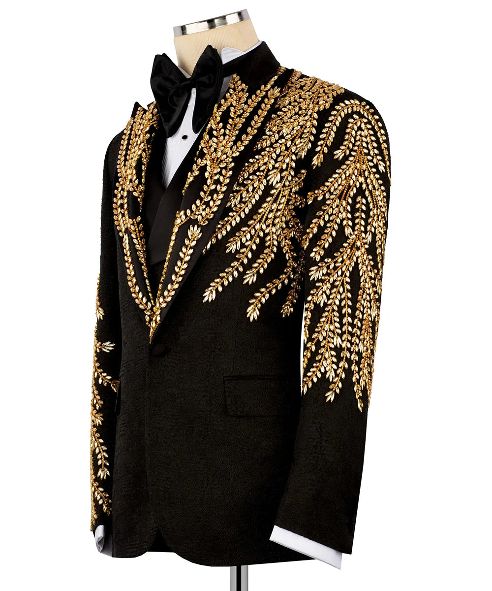 Luxury Men Suit Jacquard 2-Piece Blazer Single Breasted Jacket Beaded Slim Fit Wedding Tuxedo Groom Prom Customized