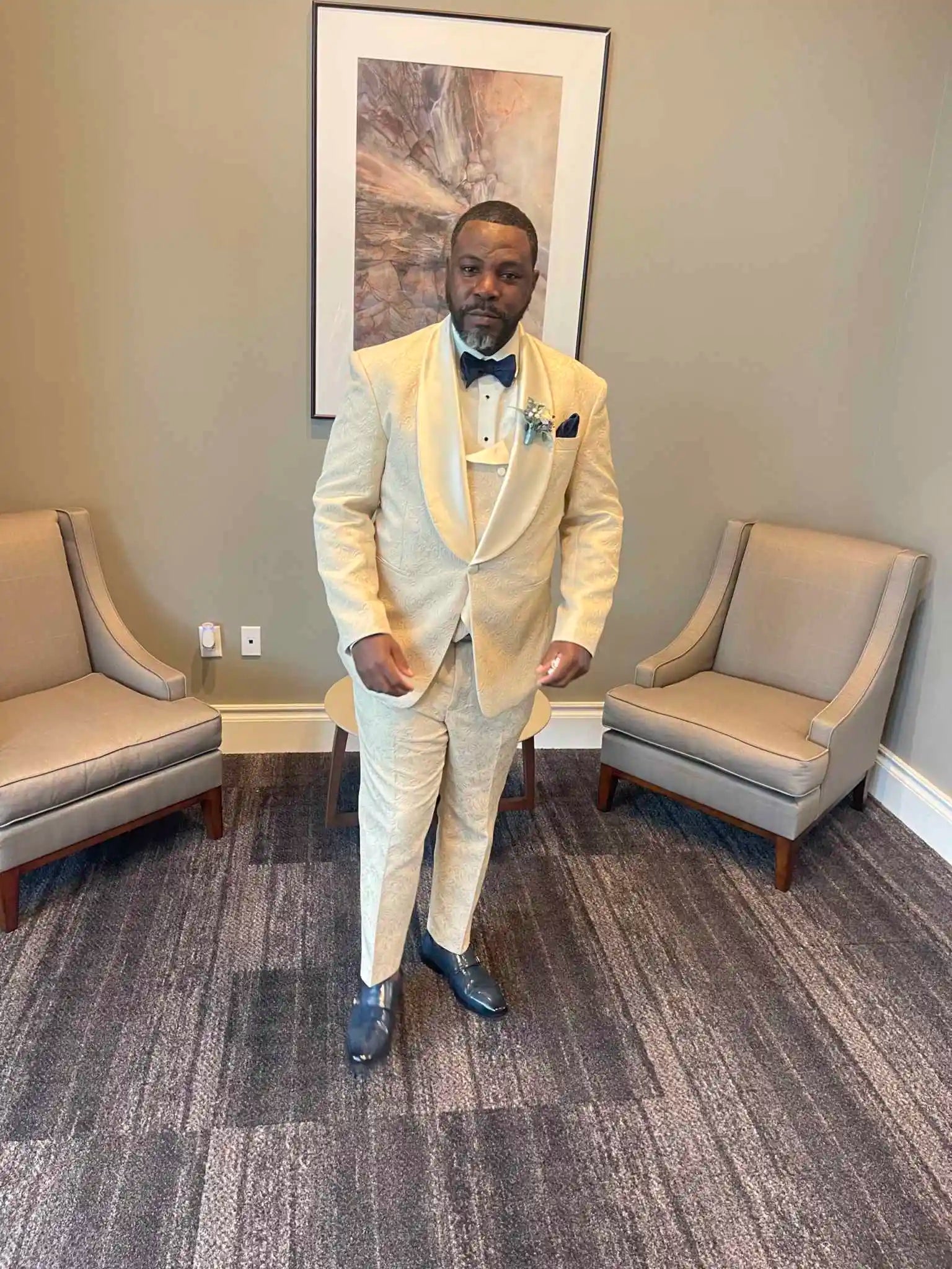 Plus Size Wedding Tuxedos Jacquard 3 Pcs Jacket Vest Pants Men Suit Classic Single Breasted Evening Business Blazer Customizedl
