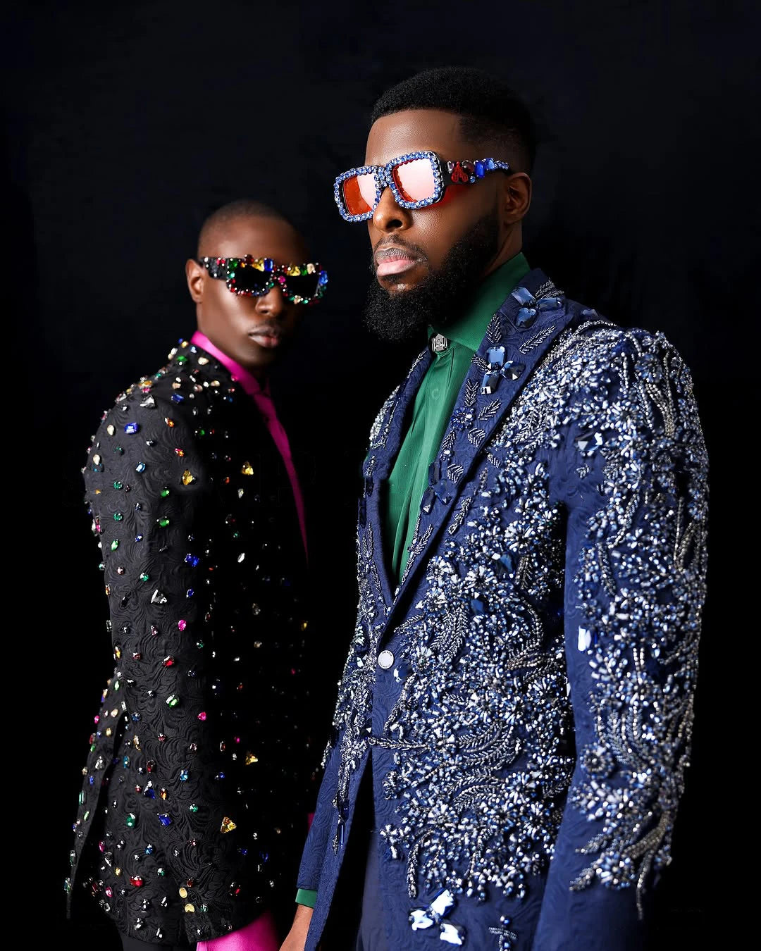 Men Suits Peaked Lapel Crystal Beaded Tailor-Made 2 Pieces Set Jacket Jacquard Appliques Blazer Groom Customized Coat Pants
