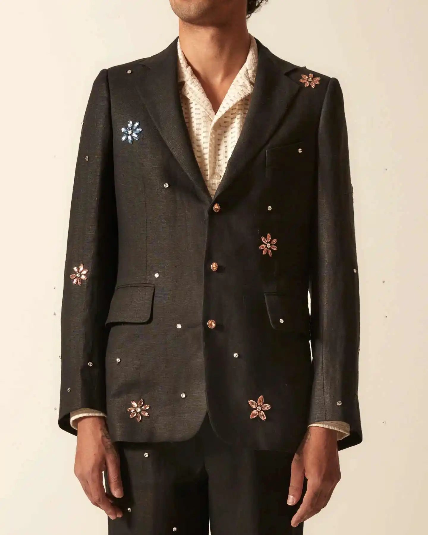 Sparkling  Men's Suits 2 Pieces Jacket Pants Single Breasted Notch Lapel Crystals Prom Ladies Business Office Customized