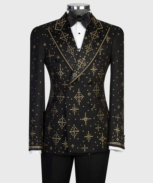 Luxurious Wedding Tuxedos 2 Piece Set Jacket Pant Beaded Men Suit Double Breasted Party Show Prom Male Suits Customized