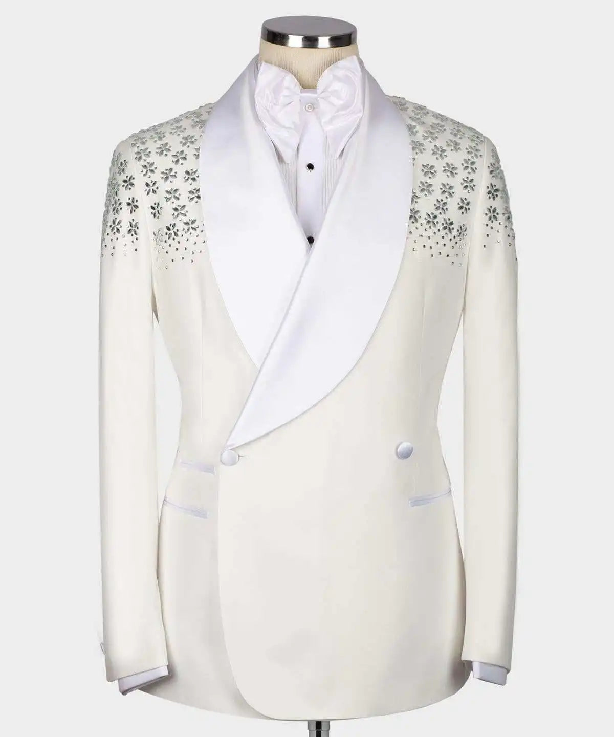 Sparkly Men Wedding Suits Crystal Shawl Lapel Double Breasted Tuxedos Groom Business Party 2 Psc Blazer Pants Custom Made