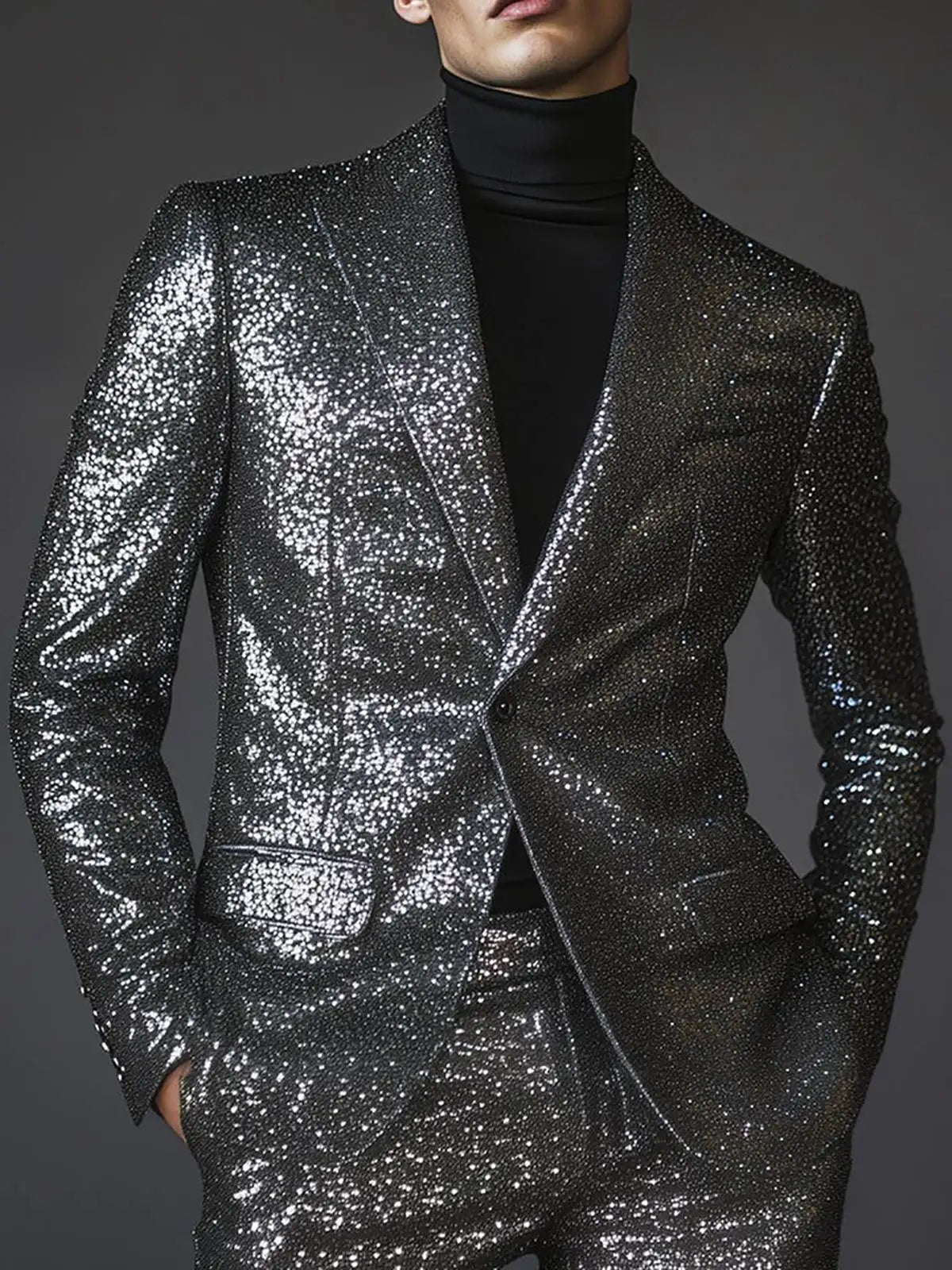 Esmoquin de boda para hombre con lentejuelas brillantes, solapa de pico negra, pantalones a medida, trajes para fiesta de cumpleaños, graduación, novio, 2 piezas
