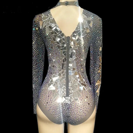 Drag Queen Costumes Rhinestone Mirror Burning Man Festival Bodysuit Jumpsuit Red Carpet Performance Party Celebrity