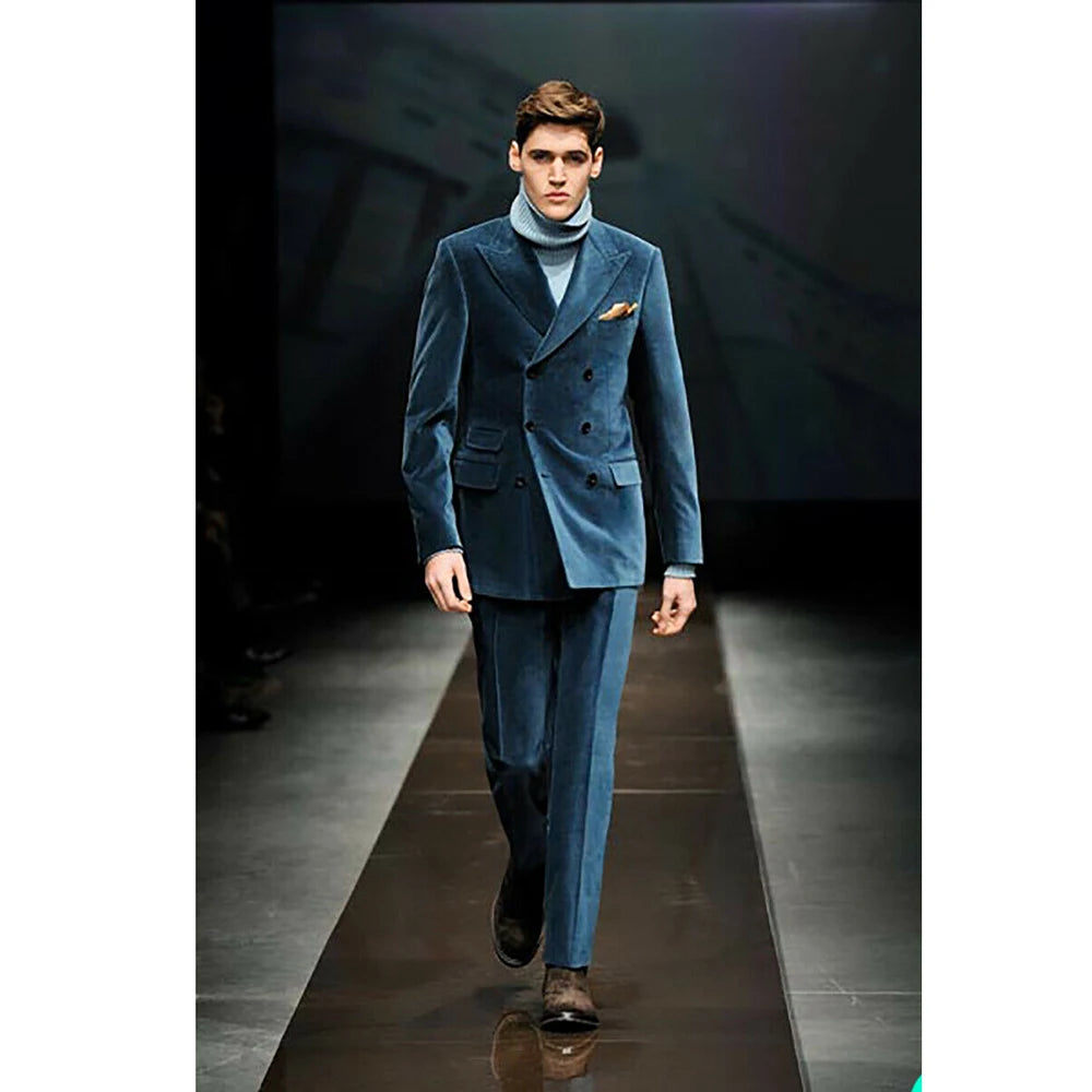 Costume homme mode blazer revers crantés chic croisé slim fit costume mariage 2 pièces veste pantalon