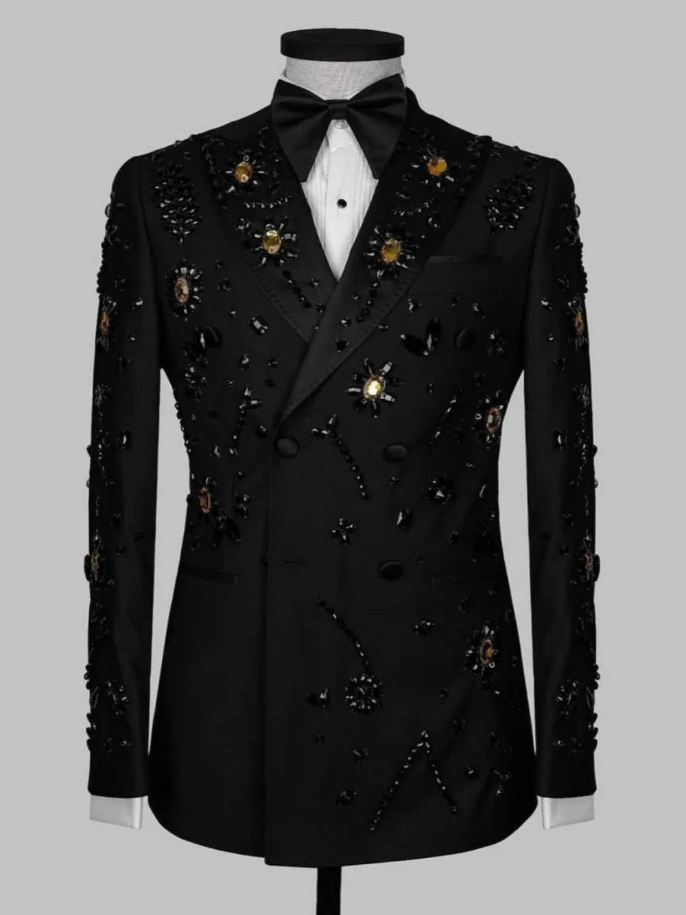 Luxurious Beaded Wedding Tuxedos Crystal 2 Piece Set Jacket Pants Men Suits Double Breasted Groom Wear Party Suit Customized