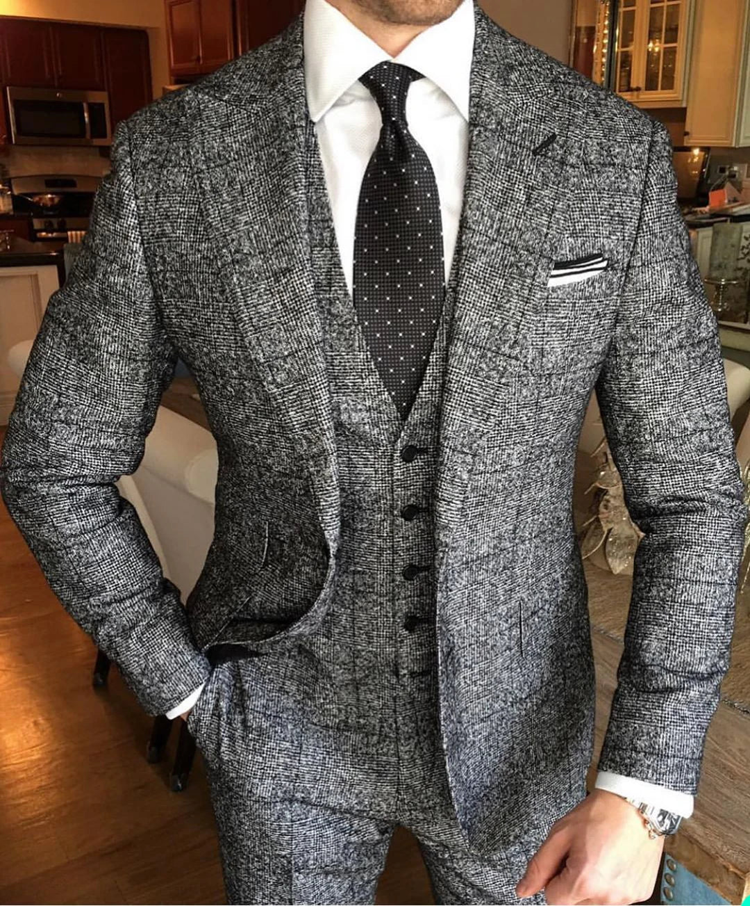 Costumes de mariage classiques d'automne pour hommes, smokings à revers en pointe, coupe ajustée, tenue de marié, bureau d'affaires, 3 pièces, veste, pantalon et gilet
