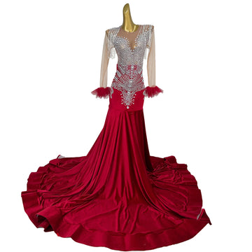 Sparkly Red Diamonds Mermaid Prom Dresses Women Glitter Sequins Bead Crystal Rhinestones Vestidos Birthday Party Dress