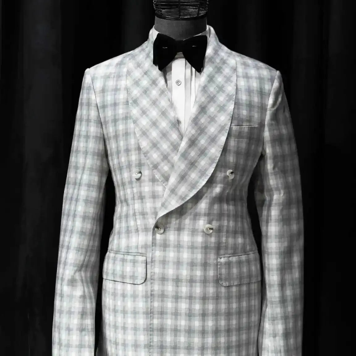 Plaid Men Wedding Suits Shawl Lapel Tuxedo Double Breasted Groom Wear 2 Pcs Jacket Pants Business Evening Party Customized
