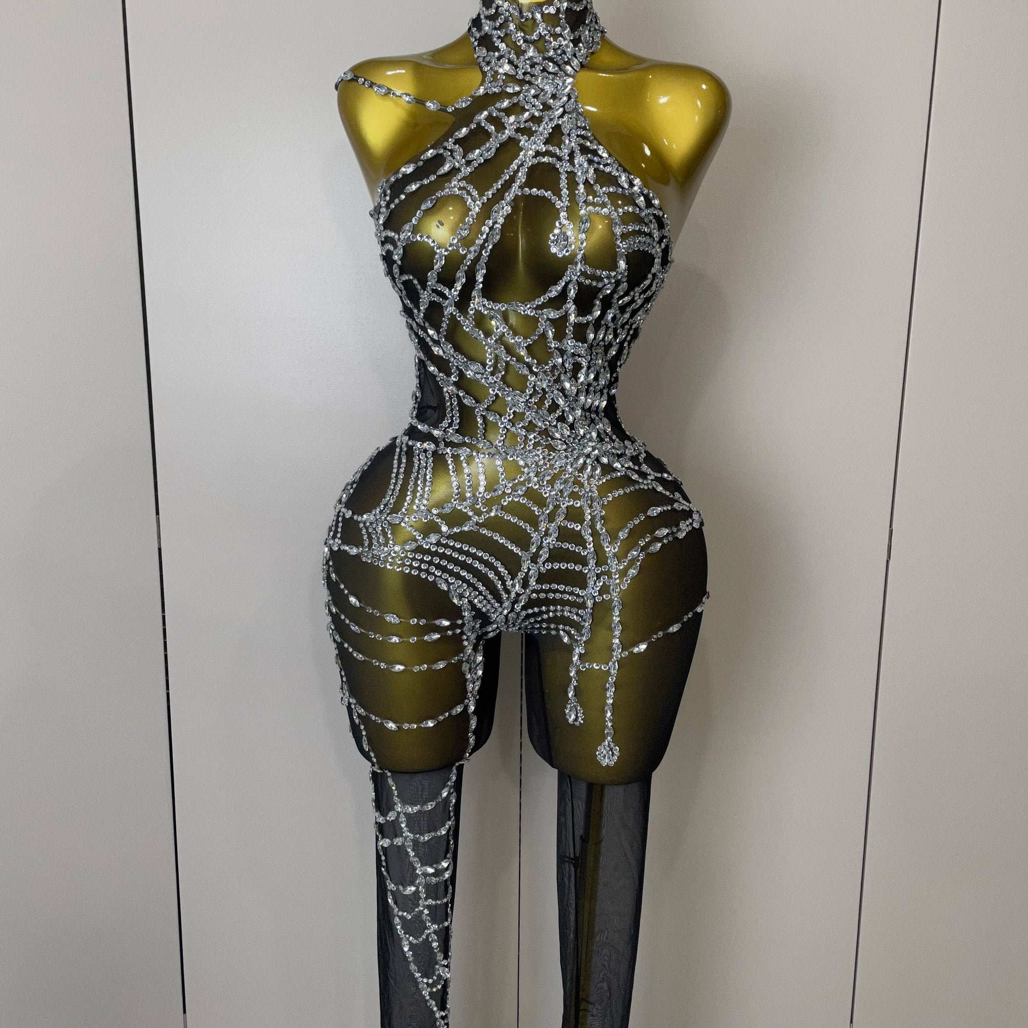 Women Sparkly Diamond Sexy Mesh Jumpsuit Nightclub Bar Party Show Gogo Dancer Clothing Drag Queen Outfit Stage Costume