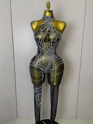 Women Sparkly Diamond Sexy Mesh Jumpsuit Nightclub Bar Party Show Gogo Dancer Clothing Drag Queen Outfit Stage Costume