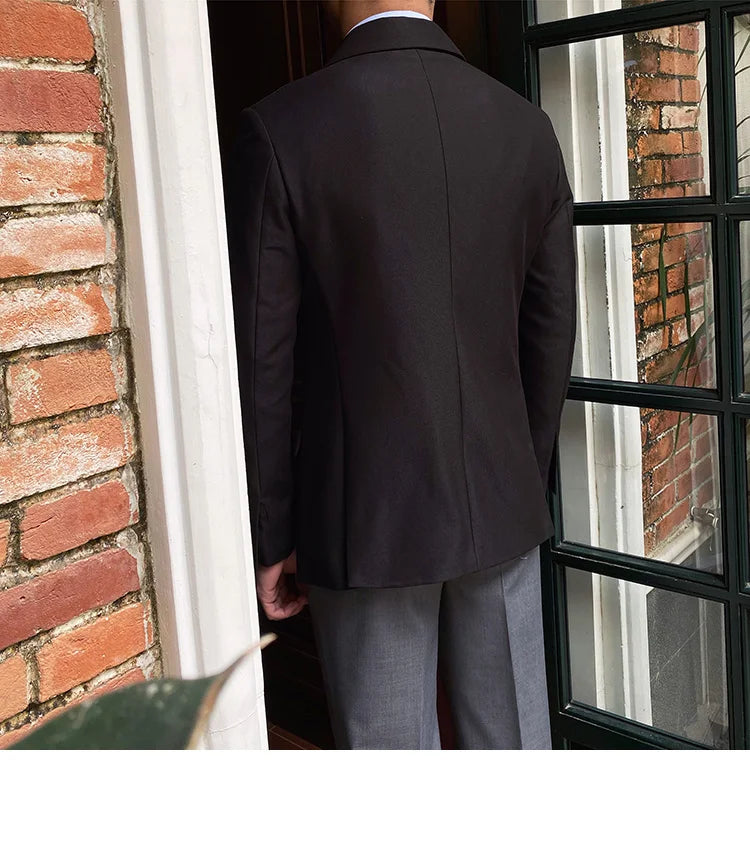 Blazer de estilo británico para hombre, traje ajustado de dos piezas con doble botonadura, color liso, informal y moderno.