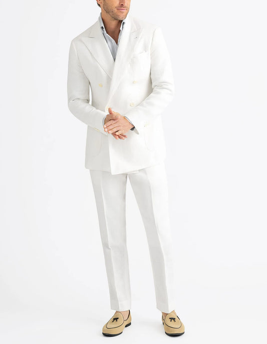 Men Suits Casual Peaked Lapel Linen Summer Beach Tailor-Made 2 Pieces Set Jacket Double Breasted Blazer Customized Coat Pants