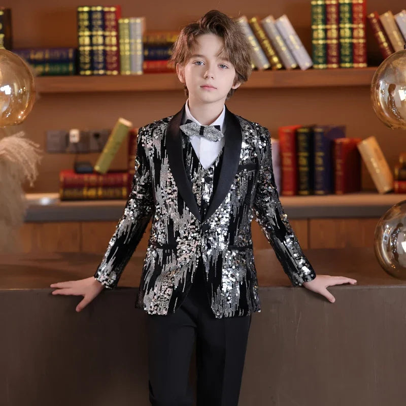 Sequin Boys Suit Set for Wedding Tuxedo Formal Children Suits for Piano Performance Costume Custom Made Kids Suit