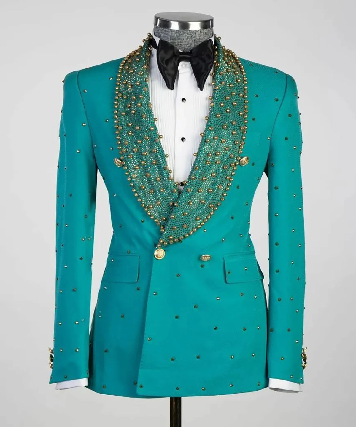 Shiny Men's Wedding Suits Slim Fit Beads Jacket Sets Groom Tuxedos Shawl Lapel Groomsmen Prom Blazers Only Coat