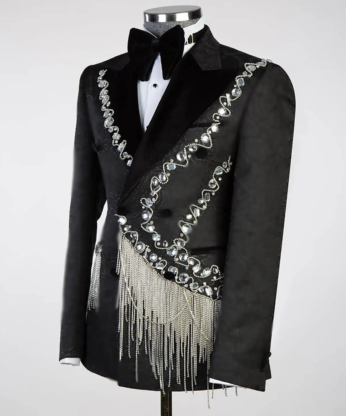 Smoking de mariage pour homme, veste sur mesure, col pointu, avec perles en cristal, pour bal, anniversaire, fête, une pièce