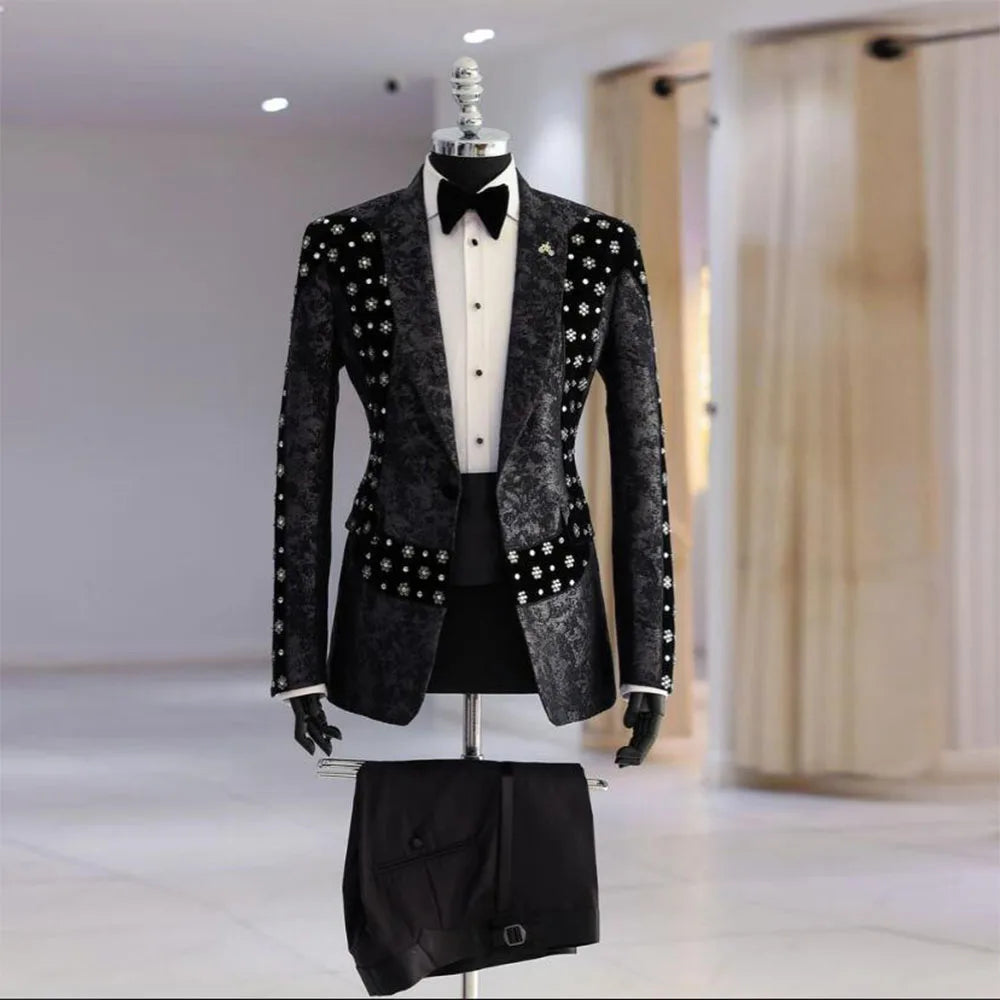 Ensemble smoking élégant en jacquard perlé pour homme - Blazer et pantalon luxueux pour mariages et occasions spéciales