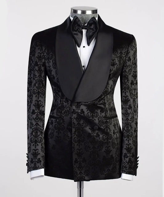 Retro Men Suits Tailor-Made 1 Piece Shawl Lapel Jacket Jacquard Only The Blazer Double Breasted Groom Customized Coat