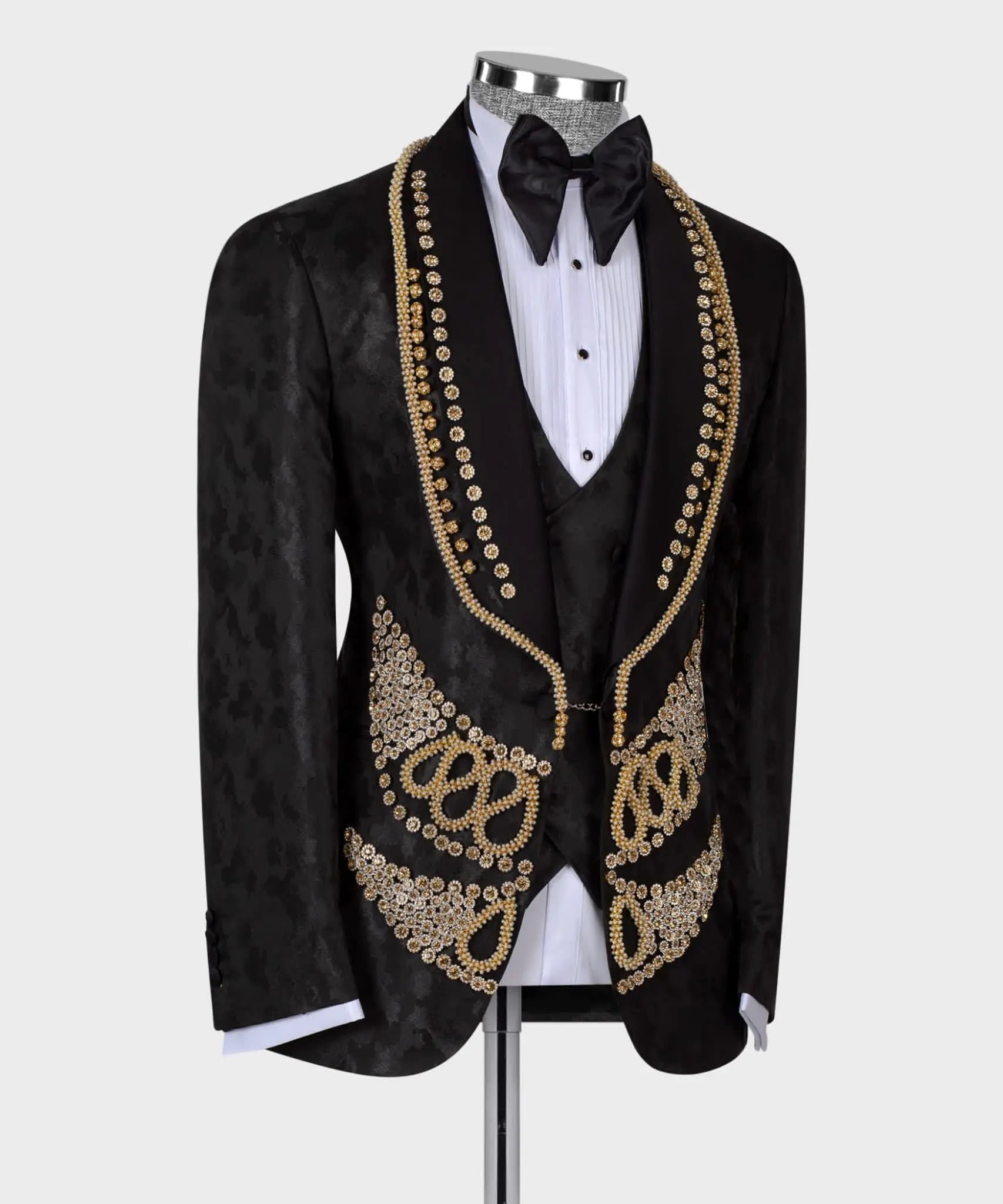 Luxury Jacquard Men Suit 3-Piece Blazer Single Breasted Jacket Beaded Slim Fit Wedding Tuxedo Groom Prom Customized
