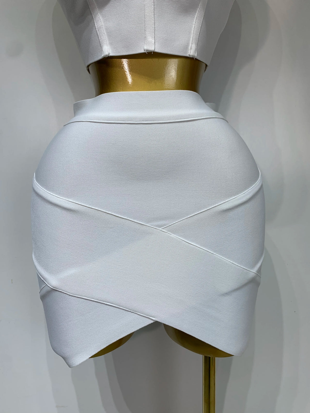 Women Sexy Top Short Skirt Bodycon Bandage Two Pieces Sets White Black Evening Party Luxury Birthday Outfit Nightclub Suits